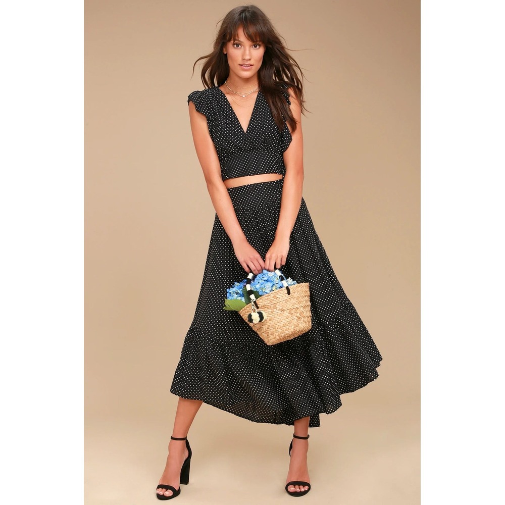 Free People Black and White Polka Dot Skirt Set
